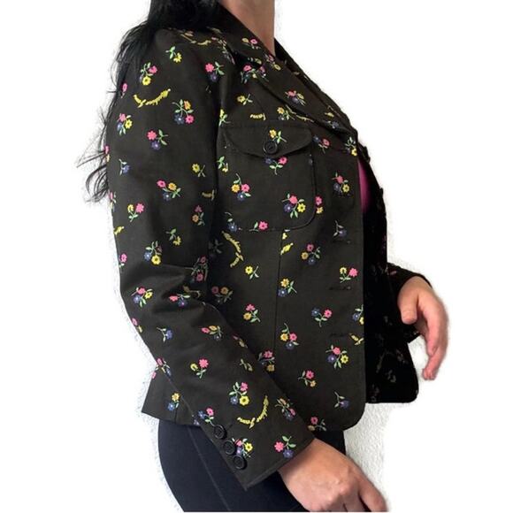 Moschino Jeans Y2K 2000s Black & Pink Floral Jacket Blazer Size US 10 - Picture 3 of 7